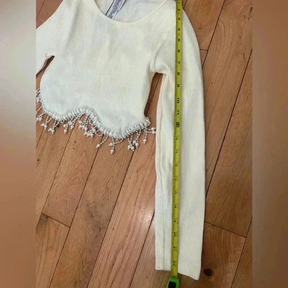 Zara Cream Seamless Pearl Crop Top Size Medium